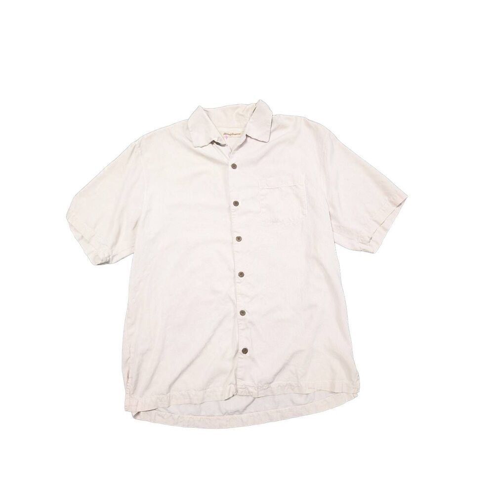 Tommy Bahama Silk Shirt Cream Relax Island Style Men's Large